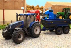 43268(w) Weathered Britains New Holland T6 Tractor With NC Dump Trailer Playset