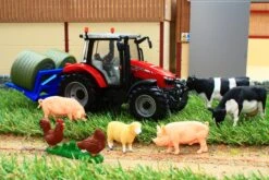 43205 Britains Build Your Farm Set Inc Massey Ferguson 5612 Tractor, Bale Carrier, Cows, Pigs, Sheep, Chickens